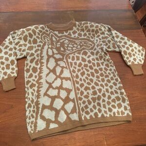 Vintage Fe Francis Designs Paris Giraffe Knit Sweater Large Brown On Blue